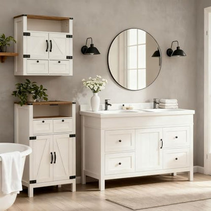 M METERXITY 23.6" W Farmhouse Bathroom Wall Cabinet with Mirror, Wall Mount | Over the Toilet Storage, Wooden Medicine Cabinet with Barn Doors, Space Saver, Kitchen, Laundry, Entrance,White Walnut