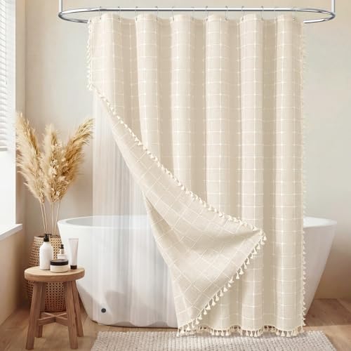 3-in-1 Stall Boho Linen Shower Curtain with Liner, 36x72, Cream/Beige | Half Size, 330GSM Linen Blend, Waterproof PEVA Liner, Heavy Duty Fabric, 6 Plastic Hooks, Modern Farmhouse, Machine Washable - color: Cream With Liner, size: 36"W x 72"L (Pack of 1)