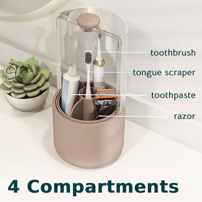 YOOLENS Toothbrush Holder with Cover 360 Rotating 4 Compartments Bathroom Toothpaste Electric Toothbrush Organizer, Pink - color: Pink