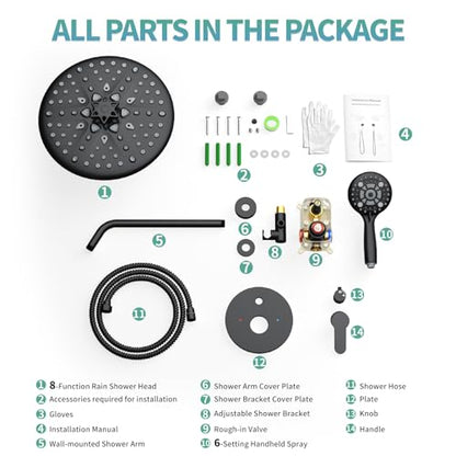 SR SUN RISE Shower Faucet - 10 Inch Multifunctional High Pressure Shower Head System with Handheld Shower Head Fixtures - Valve Included - Matte Black - color: Matte Black, size: 10 Inch