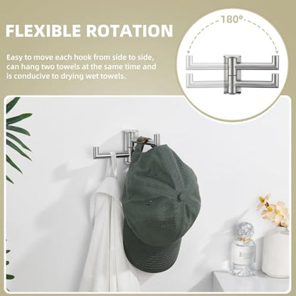Suyar Double Towel Hook Brushed Nickel, Bathroom Swivel Coat Robe Holder | Space-Saving Wall Hook with 2 Rotatable Arms, Robe Hook for Bathroom Kitchen RV, SUS304 Stainless Steel, Wall Mounted - color: Brushed Nickel, size: 1 Pack