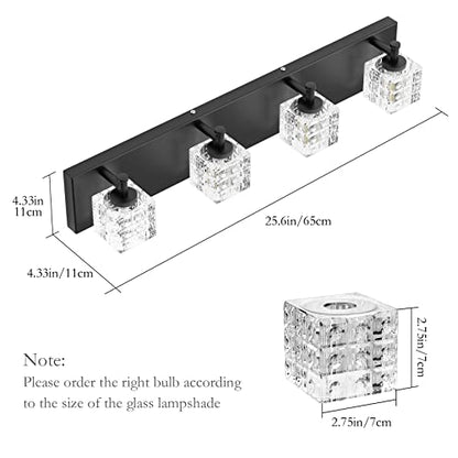 Ralbay Crystal Vanity Lights - 4 LED Modern Matte Black Bathroom Vanity Lights Over Mirror - color: Black, size: 26 inch