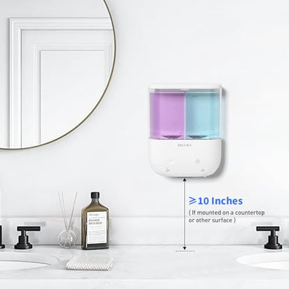 Touchless Wall Mounted Dual Automatic Soap Dispenser – 2 x 17 fl oz. Chambers Rechargeable Liquid Soap Dispenser Prefect for Bathroom & Kitchen (White)