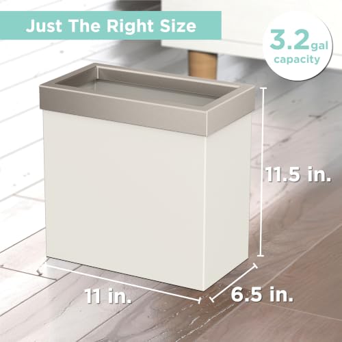 Gatco Small Bathroom Trash Can with Lid, Rectangle 3 Gallon Stainless Steel Wastebasket, Under Sink, Matte Pearl and Satin Nickel, for Bathroom, Bedroom, Office (1939SN) - color: Matte Peral / Satin