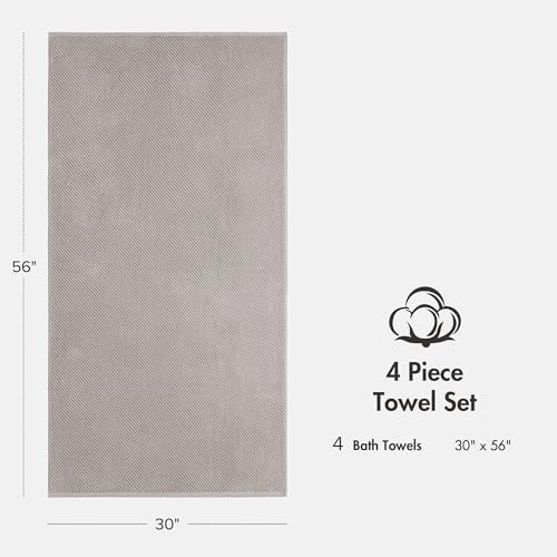 Madison Park 100% Zero Twist Cotton 4 Piece Bathroom Bath Towels, Grey | 30" x 56" Large Shower Towels, 500 GSM Diagonal Ribbed, Soft, Quick Dry, Highly Absorbent, Durable, Modern, OEKO TEX - color: Grey, size: 4 Piece Bath Towel Set