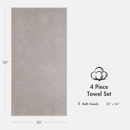 Madison Park 100% Zero Twist Cotton 4 Piece Bathroom Bath Towels, Grey | 30" x 56" Large Shower Towels, 500 GSM Diagonal Ribbed, Soft, Quick Dry, Highly Absorbent, Durable, Modern, OEKO TEX - color: Grey, size: 4 Piece Bath Towel Set