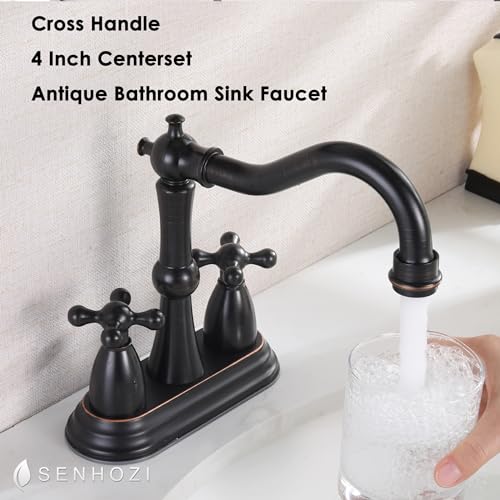 Oil Rubbed Bronze Bathroom Faucet 2 Hole, 4 Inch Centerset Antique Bathroom Faucet with Pop Up Drain and Supply Hose, Modern Bathroom Faucet Vanity Faucet, SE-0038-ORB - color: Oil Rubbed Bronze