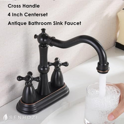 Oil Rubbed Bronze Bathroom Faucet 2 Hole, 4 Inch Centerset Antique Bathroom Faucet with Pop Up Drain and Supply Hose, Modern Bathroom Faucet Vanity Faucet, SE-0038-ORB - color: Oil Rubbed Bronze