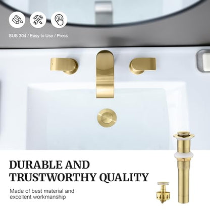 Pop up Sink Drain Stopper for Bathroom Vessel Vanity Sink Art Basin Brushed Gold, Small Cap Without Overflow, Metal Pop-up Drain Strainer with Detachable Basket Stopper | Pop Up Drain, Made of Metal, Small Cap, with Detachable Basket Stopper, Drain Fast,