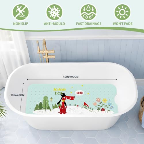 Baby Bath Mat for Tub Non Slip Kids, BPA Free Extra Long Bathtub Mat 40x16 with Drain Holes and 200 Suction Cups, Non Toxic Machine Washable Toddler Bath Mat, Eco-Friendly Certified - color: Greenjoydog