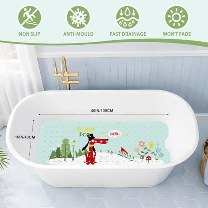 Baby Bath Mat for Tub Non Slip Kids, BPA Free Extra Long Bathtub Mat 40x16 with Drain Holes and 200 Suction Cups, Non Toxic Machine Washable Toddler Bath Mat, Eco-Friendly Certified - color: Greenjoydog
