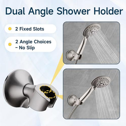 BRIGHT SHOWERS Strong Adhesive Shower Head Holder with Dual Angle Adjustable, Wall Mounted Handheld Shower Bracket, Easy Installation, Screw Mounting Options, Brushed Nickel - color: Brushed Nickel, style: Adhesive & Screw - 2 Angles