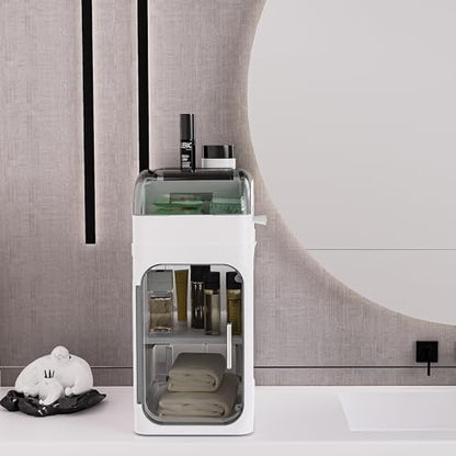 BINSIO 2-Tier Bathroom Counter Storage Cabinet, Slim Vanity Organizer with Clear Doors, Small Bathroom Storage Cabinet with Built-in Tissue Storage for Toiletries, Wipes and Bathroom Essentials - size: 2 Tiers