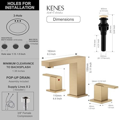 Champagne Bronze Widespread Bathroom Faucet 3 Hole Vanity Faucet | Bathroom Sink Faucet with Pop Up Drain & Supply Lines, Lead-Free cUPC & NSF Certified, 8 Inch Faucet for Vanity Restroom Sink - color: Champagne Bronze