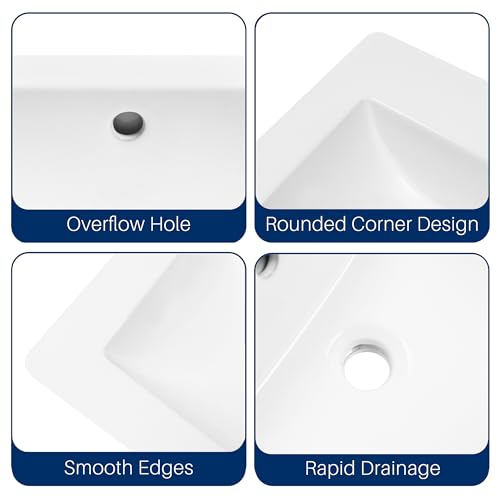 Enbol 21" x 18" Drop-In Bathroom Sink – White Ceramic Rectangular Semi Recessed Bathroom Vessel Sink Top Mount with Single Hole & Overflow (Model O2118） - style: 21.5" X 18.8"