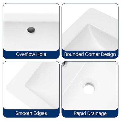 Enbol 21" x 18" Drop-In Bathroom Sink – White Ceramic Rectangular Semi Recessed Bathroom Vessel Sink Top Mount with Single Hole & Overflow (Model O2118） - style: 21.5" X 18.8"
