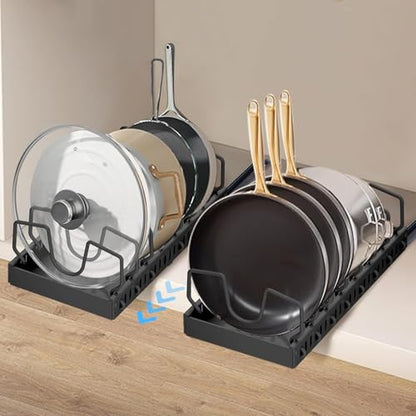 2 Pack Pull Out Pots and Pans Organizer Under Kitchen Cabinet | Pot Lid Organizer, Slide Out Cookware Storage Rack with 8 Adjustable Dividers, Pull Out Shelves for Dishware Seasoning, Black - size: 2 Pack