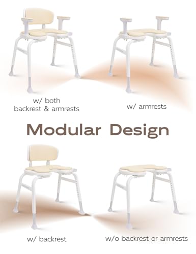 U-Shaped Shower Chair, Modular Arms & Back, 300 lb, Beige | Soft EVA padding, adjustable height, non-slip feet, tool-free setup, and a warm home-friendly look - color: Beige
