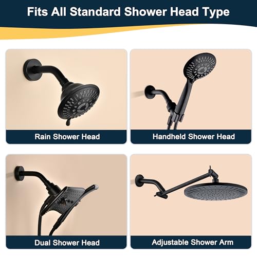 BRIGHT SHOWERS Shower Arm with Flange, Solid Brass 6 Inch Wall Mount Shower Head Extension, Extra Thick All Metal Shower Pipe Arm and Shower Neck Replacement, Matte Black - color: Matte Black, style: Basic 6 Inch
