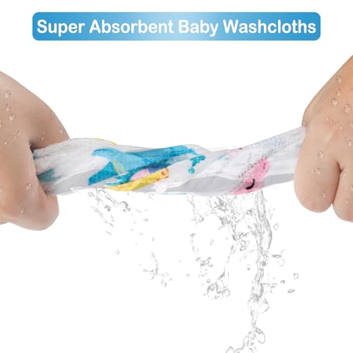 Baby Washcloths, 24Pack Baby Wash Cloths Extra Soft & Ultra Absorbent, Baby Towels and Washcloths Face Towels for Unisex Boys Girls Body, Washclothes Gentle on Sensitive Skin, 9x9 Purple Dinosaur - color: Purple Dinosaur
