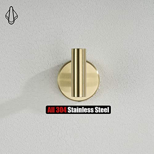 JQK Bathroom Towel Hook Brushed Gold, Brass Coat Robe Clothes Hook for Bathroom Kitchen Garage Wall Mounted (Pack of 2), SUS 304 Stainless Steel 0.8mm, TH100-BG-P2 - color: Gold, size: 2 Pack