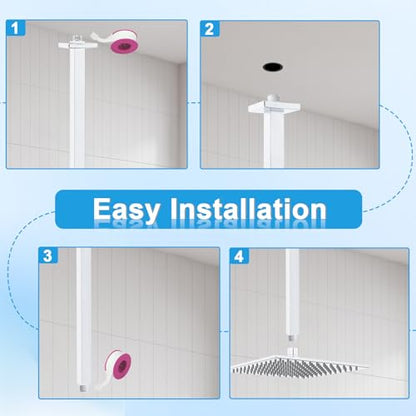 Shower Arm with Flange 24 Inches Ceiling Mount Square Straight Extender Extension Pipe Replacement, Extra Long Shower Arm For Fixed Rain Shower Head or High Ceiling, NPT 1/2 to G1/2, Chrome - color: Chrome, style: 24inch