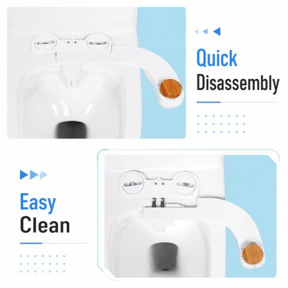 Ultra Slim Toilet Bidet Attachment, Dual Nozzle Front & Rear Wash, Adjustable Cold Water Pressure, Stainless Steel Inlet, Easy to Install Sanitary Toilet Cleansing Accessory