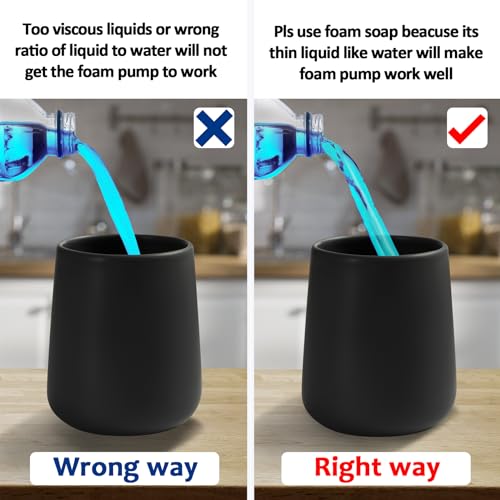Soap Foaming Dispenser Ceramic with Easy-to-Press Pump Hand Foam Dispenser for Shampoo Bathroom Kitchen 12 oz 2pcs - color: Foam-brownblack