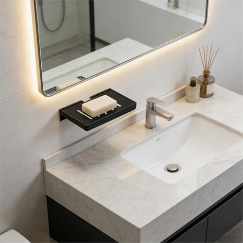 SUOXING 2 Pack Bar Soap Holder for Shower Wall,Self Draining Adhesive Soap Holder,Rustproof Wall Mounted Acrylic Shower Soap Rack & Caddy for Bathroom,Bath,Kitchen,No Drilling PlasticSoap Shelf,Black - color: Black