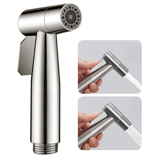 Brushed Nickel Bidet Sprayer Head, Premium Stainless Steel Handheld Shattaf Jet Spray Attachment for Toilet, Multi Purpose Baby Cloth Diaper Sprayer with Adjustable Water Pressure, 1 Pack