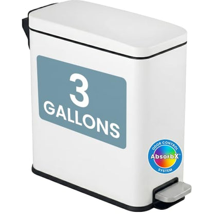 iTouchless 3 Gal Nursery Waste Bin | Step Pedal Diaper Trash Can | White | Foot-Operated Lid Opens Instantly | Whisper-Quiet AirNova Damper | Removable Liner Bucket | Crisp Finish Suits Light Decor - color: Chalk White