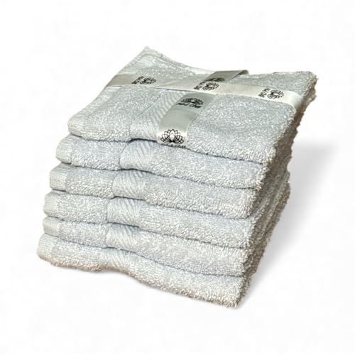 Super Soft 570 GSM Luxury Cotton Face Towel/Washcloths Set of 6, 100% Cotton Zero Twist Ring-Spun Heavyweight, Super Absorbent Wash Cloths – Designed for Exfoliation, Comfort, and Durability. - color: Light Blue