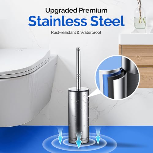 HAMITOR Toilet Brush and Holder Set：Stainless Steel Deep Clean Bathroom | Wall-Mounted Cleaner Brush with Curved Bristle for Home Apartment Bathroom Accessories Silver 1 Pack - color: Silver