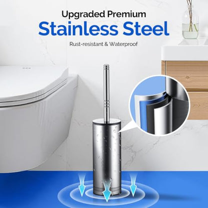 HAMITOR Toilet Brush and Holder Set：Stainless Steel Deep Clean Bathroom | Wall-Mounted Cleaner Brush with Curved Bristle for Home Apartment Bathroom Accessories Silver 1 Pack - color: Silver