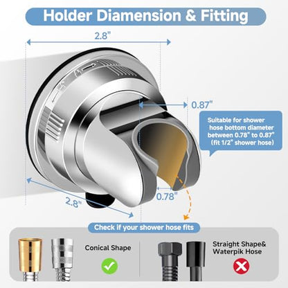 Shower Head Holder Suction, Chrome Removable Adjustable No-Drill | Strong Suction Hold, No-Drill Removable Mount, 5-Angle Tilt and 360° Swivel for Smooth Tile, Glass and Mirrors - style: Chrome
