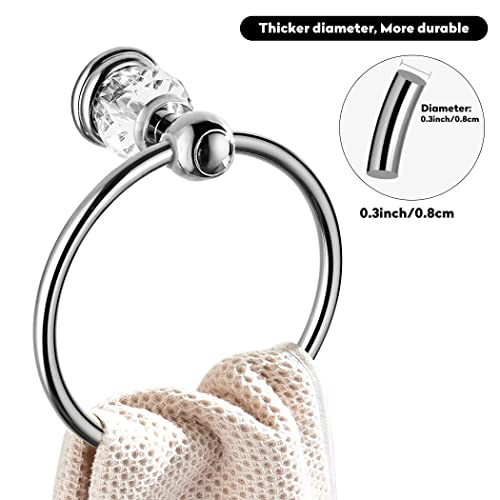 WINCASE Chrome Towel Ring, Bath Hand Towel Holder Crystal, Silver Towel Rack Wall Mounted - color: Silver