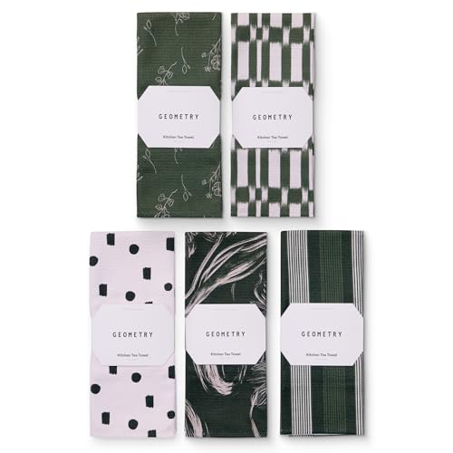GEOMETRY Kitchen Tea Towels - Quick Dry Microfiber Dish Towels for Kitchen - Meadow 18" x 30" - 5 Pack - color: All Lined Up, style: Kitchen Towel - Quintuple