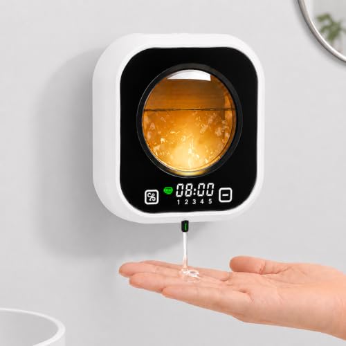 Automatic Soap Dispenser Touchless, Wall Mount, Rechargeable, Mood Lighting | 5 Adjustable Levels, IPX5 Waterproof, LED Clock, 320ML, Hand & Dish Soap for Bathroom Kitchen, White - color: White