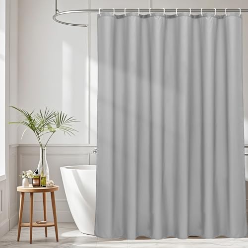 AooHome Hotel Shower Curtain Liner, Fabric Light Grey Shower Curtain with Hooks, Waterproof, 72 x 72 Inch - color: Light Grey, size: 72"W x 72"L (Pack of 1)
