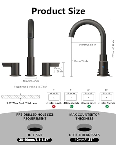 Oil Rubbed Bronze Bathroom Faucet 3 Hole, 8 Inch Widespread 2-Handle | SUS304 Stainless Steel, 2-Handle Control, Pop-Up Drain, Supply Lines and Mounting Hardware for 8-Inch Widespread Vanity Sinks - color: Oil Rubbed Bronze