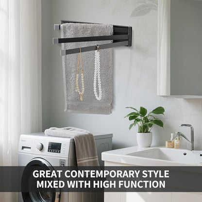 Swivel Towel Rack Thicken Metal 3-Arm Towel Bar Space Saving Wall Mounted Towel Holder with Rustproof Swing Out Towel Hanger for Bathroom Kitchen Matte Black - color: Matte Black-9.4 Inch