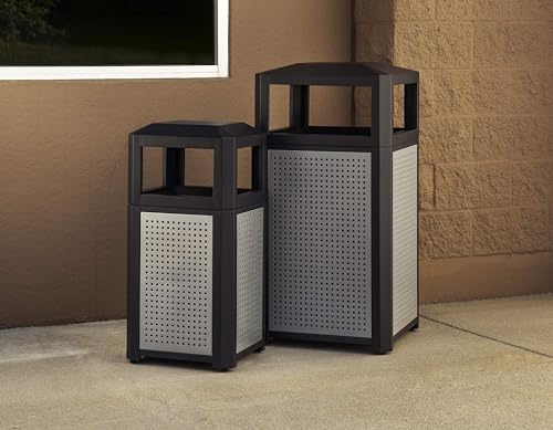Safco Evos Steel Trash Can, 15 Gallons, Indoor and Outdoor Use, Commercial Garbage Can with Plastic Liner - size: 15 Gallon, style: Side Open