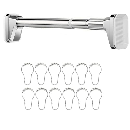 Silver Shower Curtain Rod 27 to 47 Inch,Heavy-Duty inner Lock Stainless Steel Telescopic Rod,1.2-Inch Diameter Bathroom Anti-Rust And anti-Slip Tension Rod Without Drilling,Convenient to Use - color: Stainless steel, size: 27-47 Inches