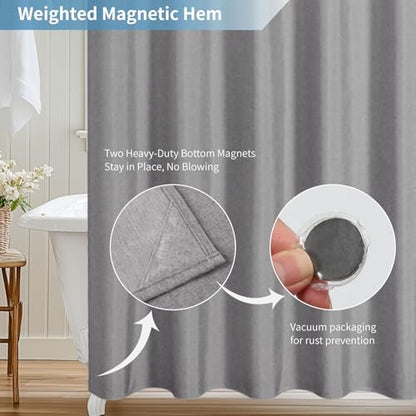 Waterproof Fabric Shower Curtain,No Liner Needed,72x72,Grey | 2-in-1 Design,Linen Textured,100% Waterproof TPU-Laminated Backing,Magnetic Weighted,Machine Washable,For Bathroom,Hotel - color: Grey, size: 72"W x 72"L (Pack of 1)