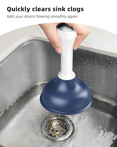 ROSEOK Sink Plunger, Mini Plunger with Short Handle, Powerful Small Plunger | For Bathroom Sinks, Kitchen Sinks, Tubs, Shower Drains, Navy Blue