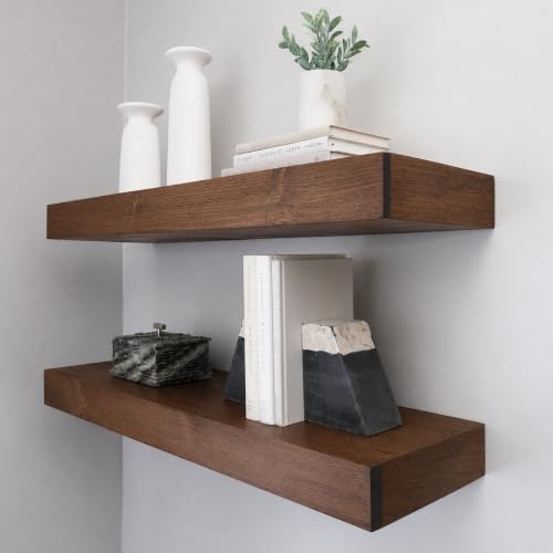 Urbandi Modern Floating Shelves 3 Inches Thick for Wall, Wide Shelves for Kitchen, Living Room, Bedroom, and Bathroom, Natural Pine Wood, Rustic Wooden Shelf, (Set of 2) (Provincial, 36Lx3Hx8D) - color: Provincial, size: 36Lx3Hx8D