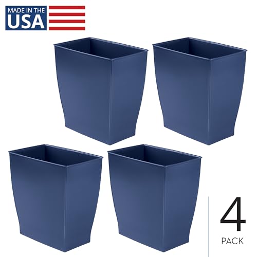 iDesign Small Plastic Bathroom Trash Can, Slim Rectangle, 4-Pack, Navy Blue | Bedroom, Office, Dorm - color: Navy Blue, style: Pack of 4