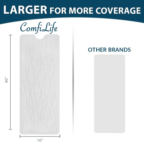 ComfiLife Bath Mat for Bathroom Tub and Shower – Non Slip Extra Large Bathtub Mat with Drain Holes & Suction Cups – Machine Washable Rubber Mats to Keep Bathtub Clean (Cream, Wave 16" x 40")