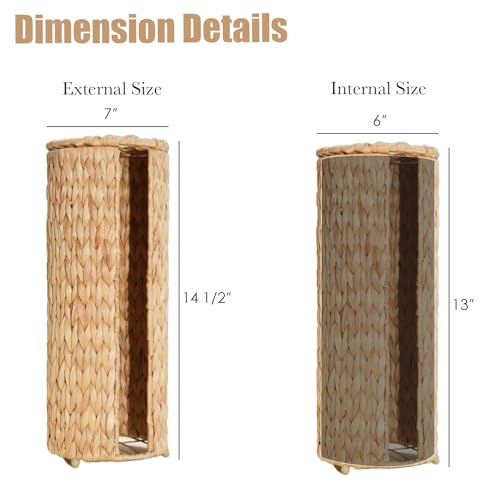 PINXIURY Water Hyacinth Paper Roll Holder, Wicker Toilet Paper Holder Stand for Bathroom, 3 Rolls of Toilet Paper Storage, Toilet Roll Holder Stand for Bathroom and Under Sink - color: Natural Water Hyacinth