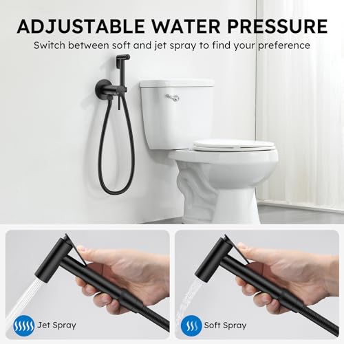 Arofa Built-in Hot and Cold Bidet Sprayer, Warm Water Bidet, Matte Black | Wall-Mounted Design, Dual Control Modes, Leak-Free Bidet Hose, Feminine/Baby/Pet Wash, Cloth Clean & Rinse, Stainless Steel - color: Black, size: Built-in Hot & Cold Water Modes-Ro